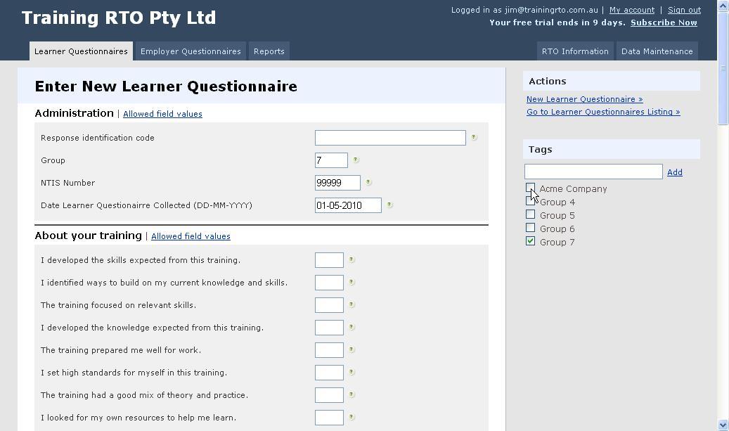 Use with Learner Questionnaires