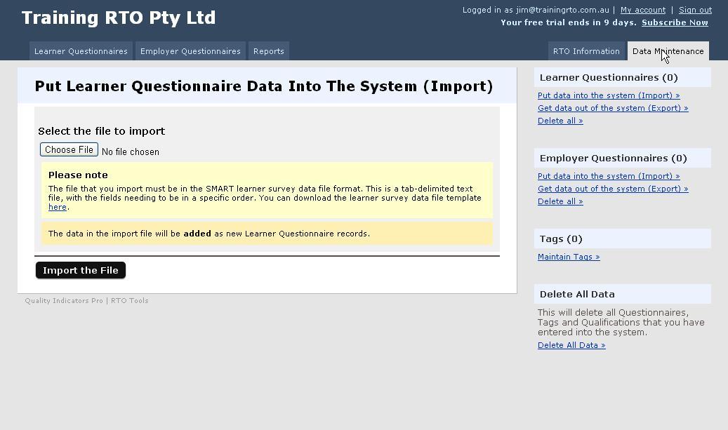 Data Maintenance Tab